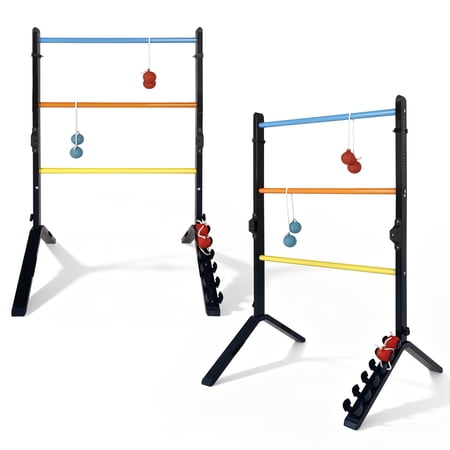Steel Ladder Toss Game Set, 2 Pack Ladder Ball Rack with 6 Bolas, Assembly-Free Ladder Toss Includes Scorekeeper