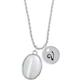 thumbnail image 1 of Delight Jewelry Silvertone Oval - Imitation Cat's Eye - White - Silvertone Script Initial Disc - V - Charm Necklace, 20"+3", 1 of 4
