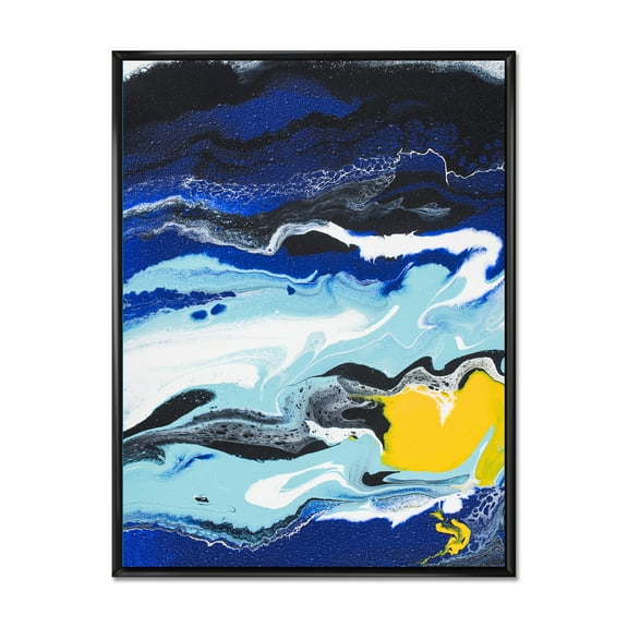 Designart 'Abstract Composition In Blue and Yellow VIII' Modern Framed Canvas Wall Art Print