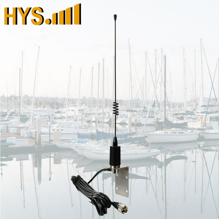 Antenna VHF Per Barche E Yacht - Con Cavo RG58 Da 5m E Staffa A L - Frequenza 156-163 MHz - Colore Arancione