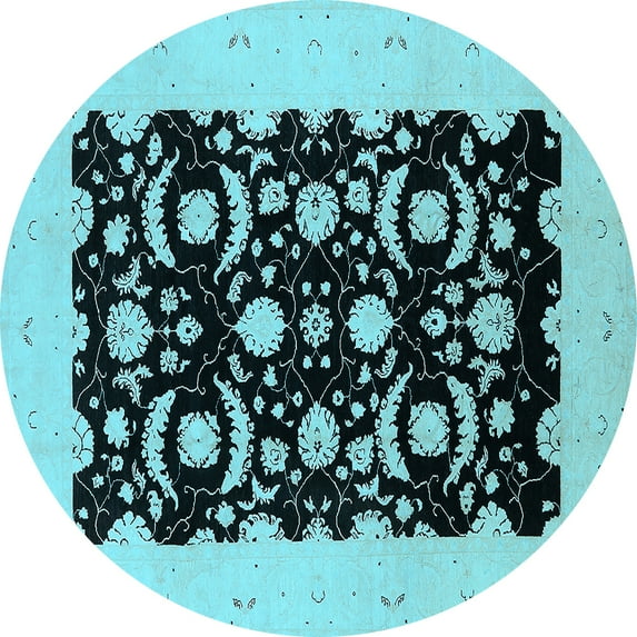 Ahgly Company Indoor Round Oriental Light Blue Industrial Area Rugs, 6' Round