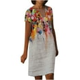 thumbnail image 1 of Vestido estampado floral con cuello en V de manga corta informal de verano para mujer a la moda Fridja  qw4022, 1 of 5