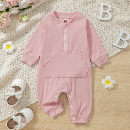 

niuredltd boys girls long sleeve ribbed zipper romper toddler jumpsuit with pocket clothes