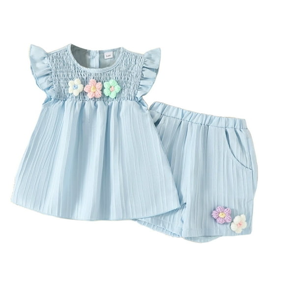Ruyang Girls Toddler Outfits 3D Flower Ruffle Sleeveless Dress Top Shorts 2 Piece Suit Kids Spring Summer Pant Dresses
