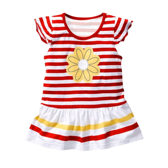 Cethrio Girls T Shirts, Flutter Sleeve Stripe Casual Graphic Tees Summer Tops White Size 7-8