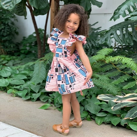 

kpoplk Summer Toddler Dress Ankara Princess Dresses Kids Girls Dress Toddler Style Backless 16Y Traditional Baby Girls Dresses(Pink)