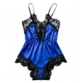 thumbnail image 2 of MOJOGO Lace Romper for Women Satin Deep V High Cut Sleep Bodysuit Soft Thin Strap Nightwear Blue S, 2 of 5