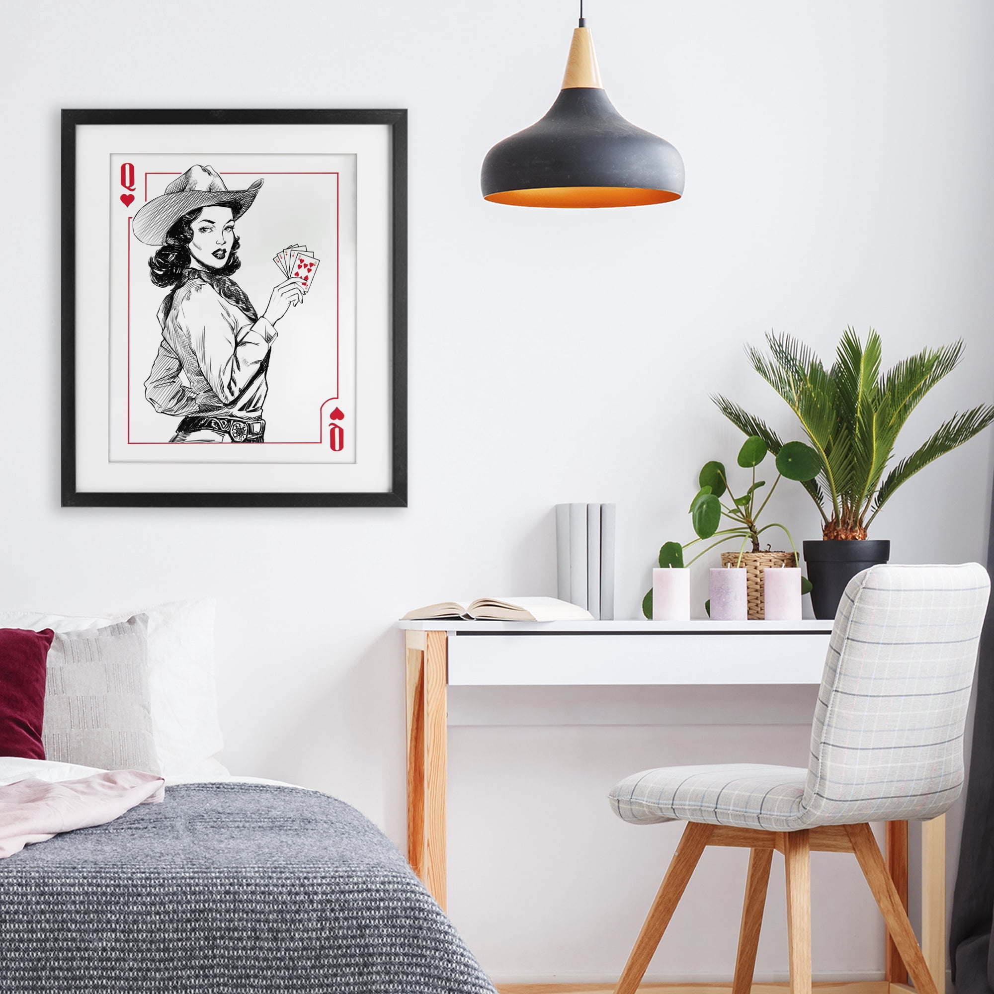 Stupell Industries Cowgirl Queen of Hearts Black Framed Print Under Glass, design by Ziwei Li