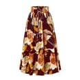 thumbnail image 2 of Women High Waist Floral Print Maxi Skirt with Drawstring Elastic Waistband and Tiered Design for Casual Wear Wine M, 2 of 7