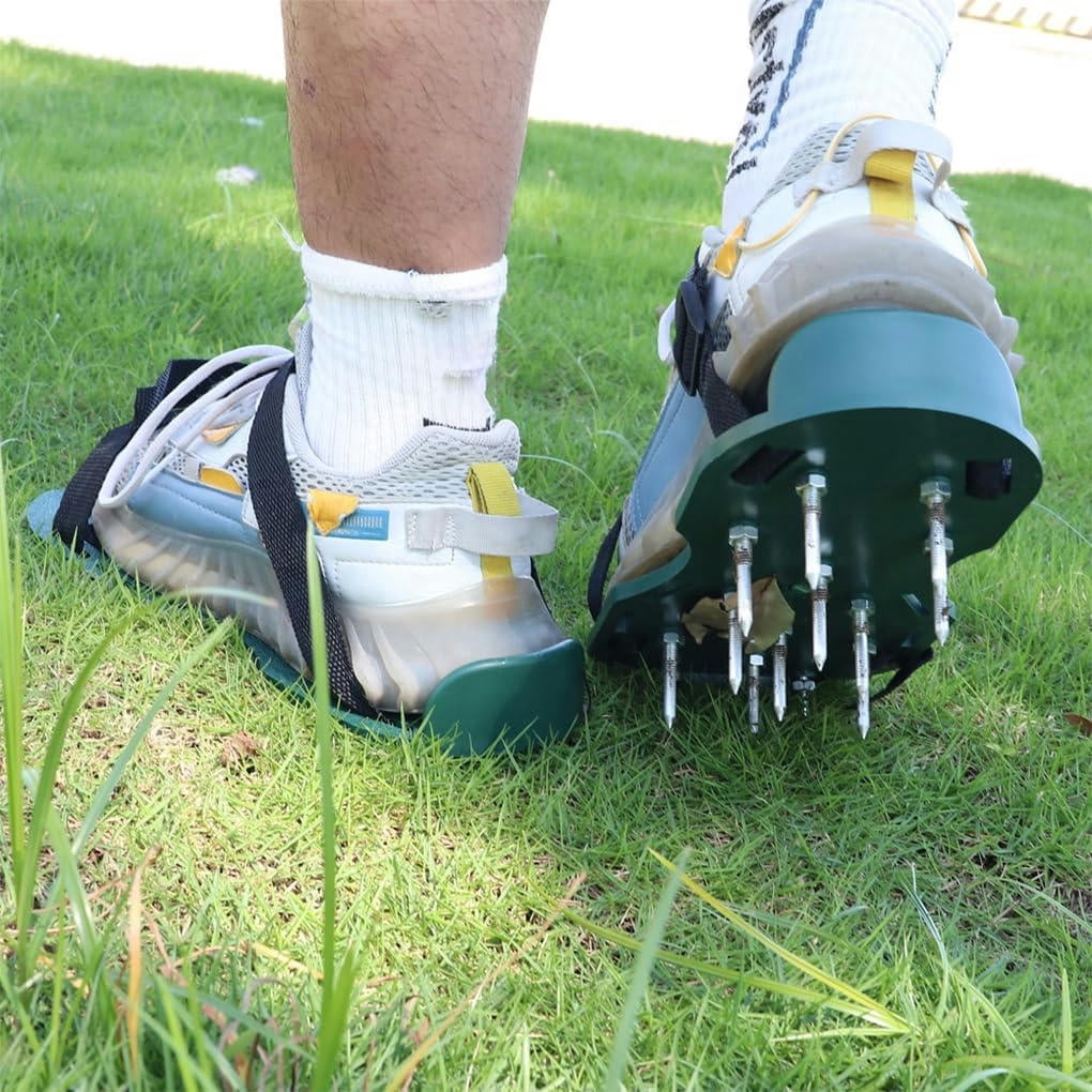 Lawn Aerator 1 Pair Grass Spiked Gardening Walking Revitalizing Lawn Aerator Sandals Nail Shoes Yard Garden Tool Scarifier Cultivator(Black)