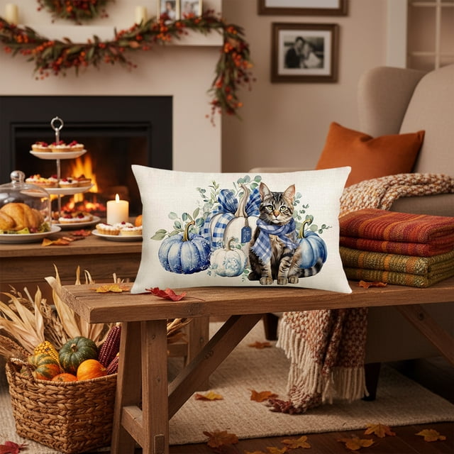 Funda de almohada de nailon y elastano, decoración navideña, 50 x 30 cm, ideal para el Día de Acción de Gracias, sofá, dormitorio, Halloween, otoño, decoración del hogar, adornos navideños.