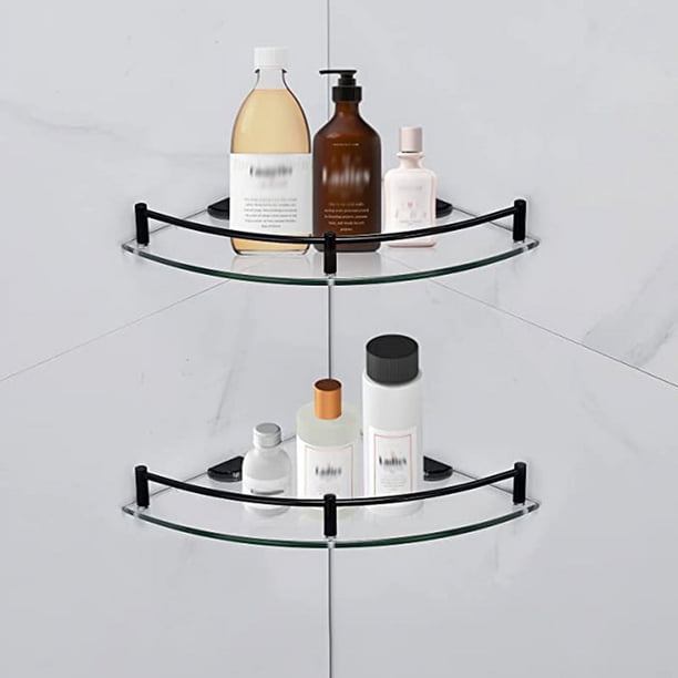 Estantes de BañO, Estante de Esquina de Vidrio para BañO Montado en la Pared, Estante de Vidrio Templado para Almacenar Gel de Ducha/JabóN -A