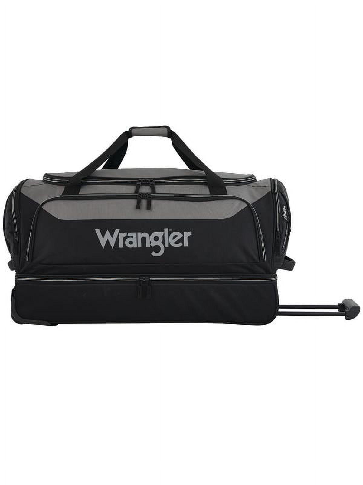 (2 pack) Wrangler 30" Polyester Drop-Bottom Rolling Travel Duffel w/ Interior Toiletry Pocket - Black