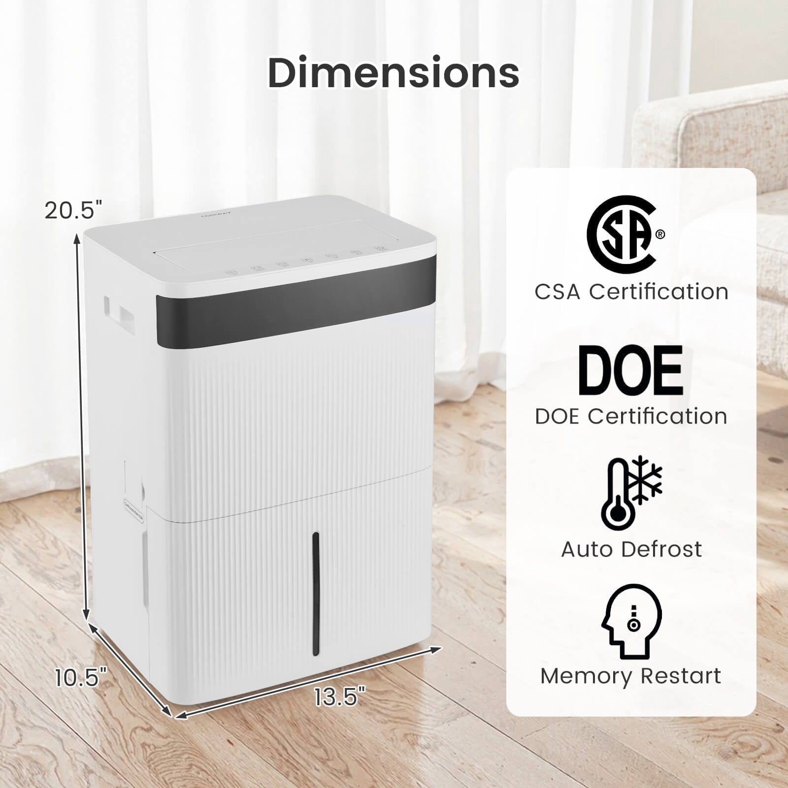 Costway 22-Pint(DOE) Dehumidifier with 3-Color Indicator For Home  6000 Sq.Ft  Coverage Area (MAX 74Pint at 95°F, 90%RH)