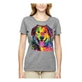 thumbnail image 3 of Smiling Dog | Colorful Neon Golden Retreiver | Dean Russo Art Animal Lover Womens T-Shirt, Heather Grey, XX-Large, 3 of 6