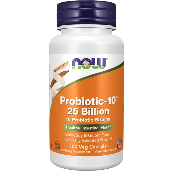 NOW Supplements, Probiotic-10™, 25 Billion, with 10 Probiotic Strains, 100 Veg Capsules