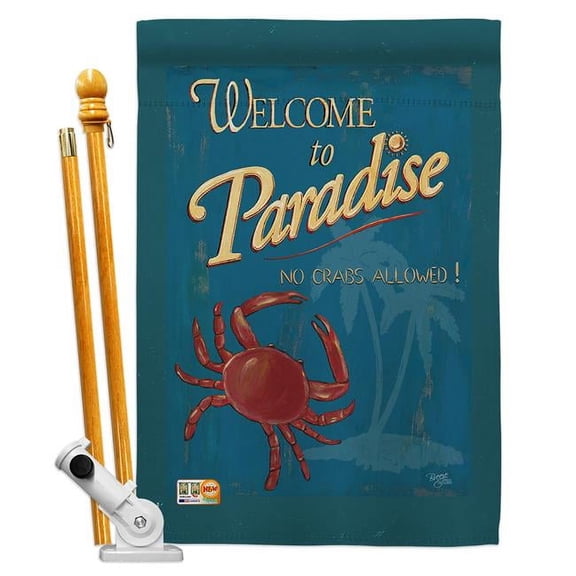 Breeze Decor BD-NA-HS-107057-IP-BO-D-US18-SB 28 x 40 in. No Crabs Allowed Coastal Nautical Impressions Decorative Vertical Double Sided House Flag Set & Pole Bracket Hardware