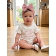 thumbnail image 6 of Cenuakty Baby Toddler Newborn Girl Summer Romper Letter Embroidery Ruffled Short Sleeve Jumpsuit with Cute Bow Headband Set, 6 of 9