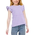 thumbnail image 2 of Antinious Toddler Girls Summer Ruffle Sleeve Crew Neck Casual Short Sleeve Shirts,Purple,120, 2 of 5