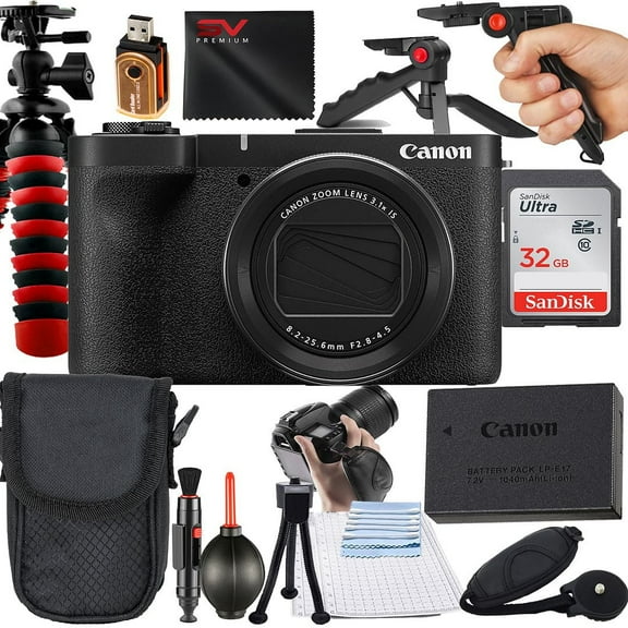 Canon PowerShot V1 Digital Camera with 2 Pack SanDisk 32GB Memory Card   Case   Tripod   SV Premium Accessory Bundle (International Version)