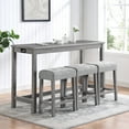 thumbnail image 2 of 4 Piece Dining Table Set, Bar Table and Chairs Set with Power Outlet, Industrial Dining Table with 3 Padded Stools, Long Sofa Console Table  for Living Room, Kitchen, Gray, 2 of 9