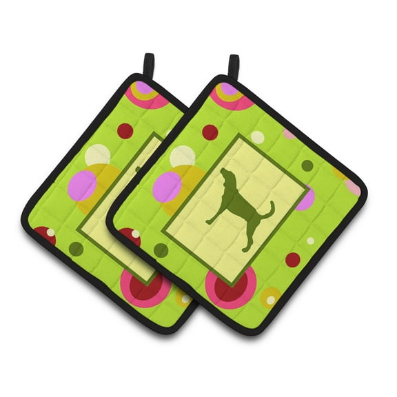 Carolines Treasures CK1051PTHD Lime Green Dots Plott Hound Pair of Pot Holders , 7.5HX7.5W, multicolor