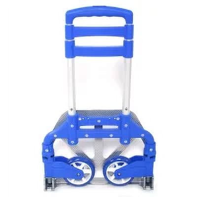 Portable Folding Hand Cart, Aluminum Hand Truck, Push Truck Trolley, Lightweight Collapsible Trolley Luggage, 165.35lbs Weight Capacity, Blue