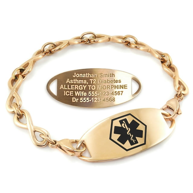 MedicEngraved Rose Gold Stainless Steel Custom Medical Alert Bracelet - 6mm Infinity Link