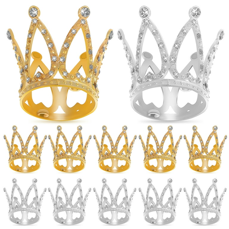 12 Pcs Crowns Rhinestones Decorative Glitter Mini Crowns Cake Decorations  Parties Supplies 