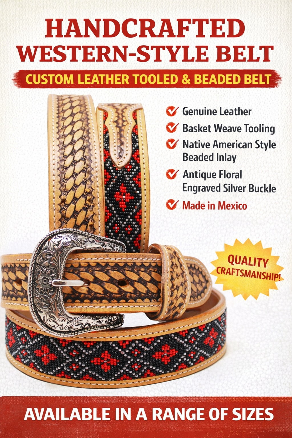 8647 Western Tooled Leather Beaded Belt For Men And Women XIBB100_detail1_171776.jpg?v=  main image 3