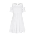 thumbnail image 6 of USSUMA Dress for Women Wedding Guest, Women's Plus Size Cold Shoulder Knee-Length Dresses Elegant Mesh Neck Casual Dress Short Sleeve Summer Flowy Swing Sundress, 6 of 7