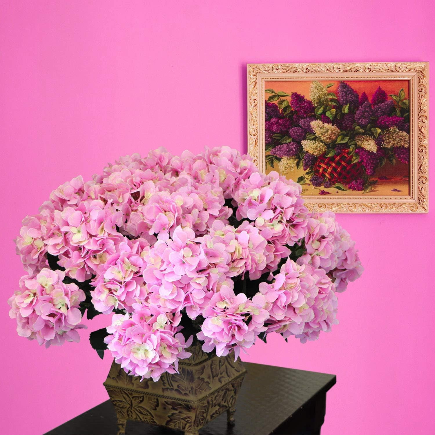 20-Inch Hydrangea Bush with 7 Heads Pink – Artificial Silk Flower Bouquet for Home, Wedding & Event Décor