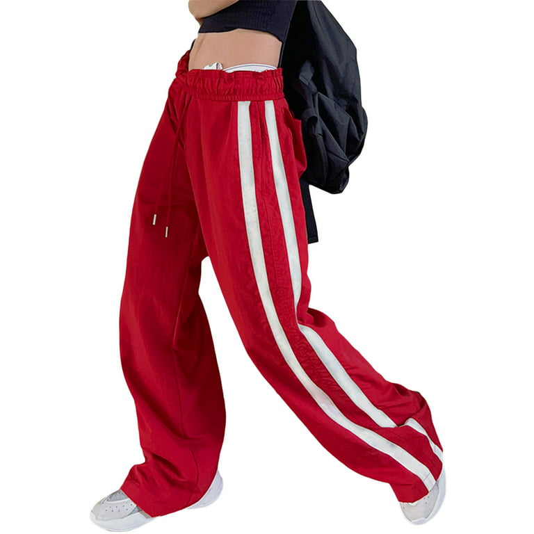 Striped Sweatpants Women Hip Hop Streetwear Baggy Wide Leg Cargo Pants Bf  Y2K High Waist Drawstring Joggers Trousers - AliExpress