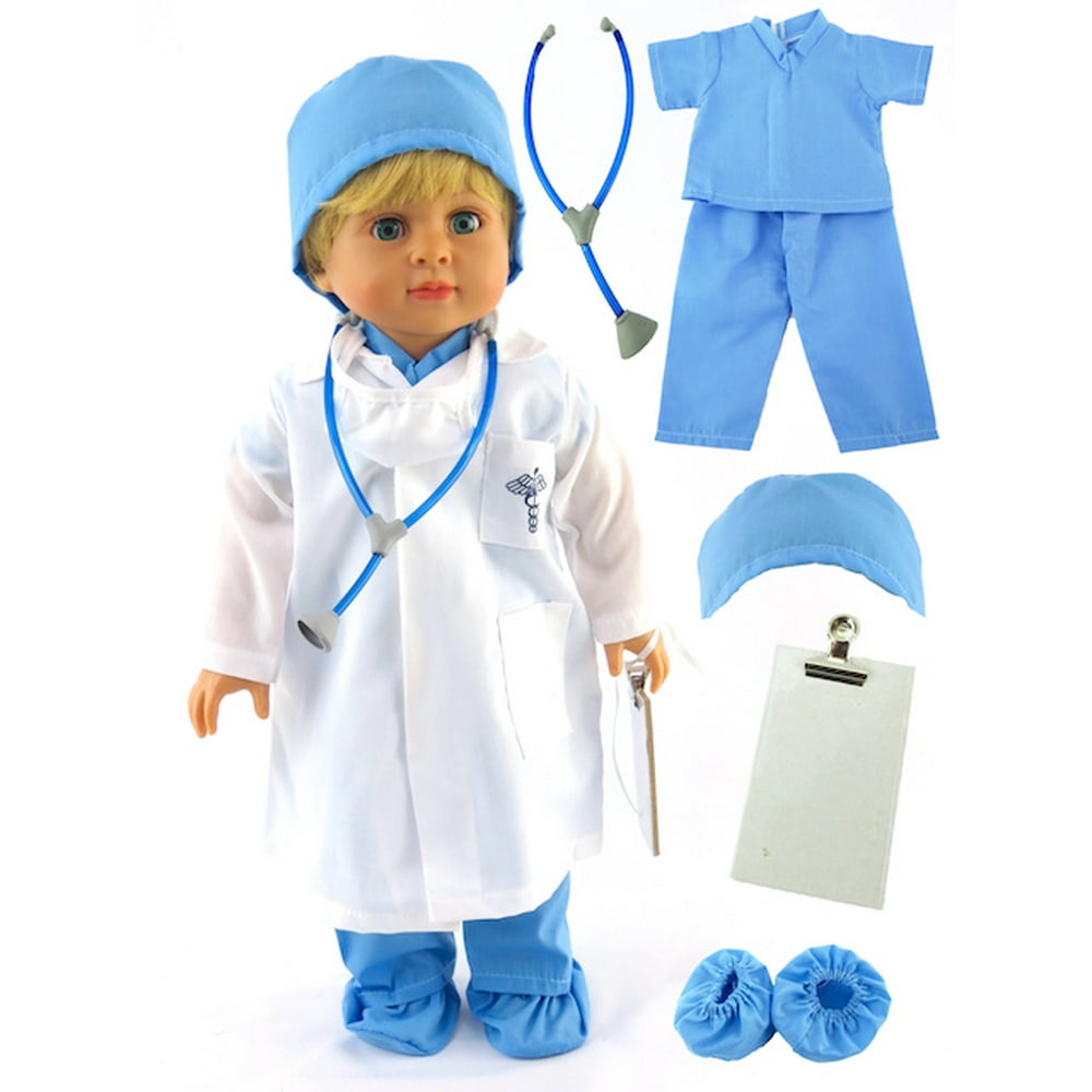 Blue Doctor Doll Medical Scrubs with Accessories For 18 Inch Dolls