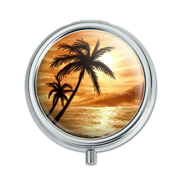 Sunset Beach Palm Tree Hawaii Paradise Orange Pill Box