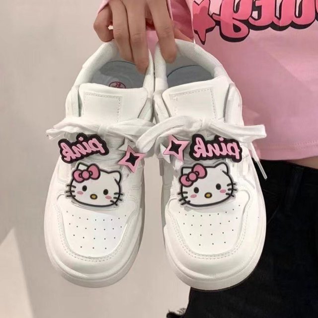 Zapatillas blancas con cordones New Star Hello Kitty para mujer, zapatillas de deporte para estudiantes, versátiles, informales, con suela gruesa, ligeras