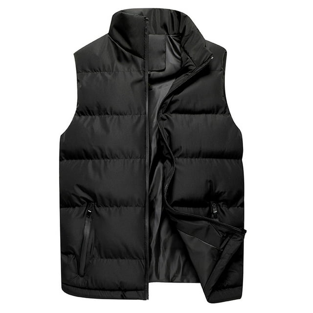 Kcodviy Men Autumn Winter Stand Elevenses Jacket Collar Pure Color Waistcoat Jacket Down Vest Jacket Top Coat
