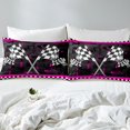 thumbnail image 4 of Erosebridal Racing Car Flag Bed Sheets Set Queen Size, Hot Pink Bed Sheets Queen, 3D Rectangle Decor 4 Pieces, 4 of 7