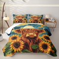 thumbnail image 2 of Homewish Cute Highland Cow Bed Spread Queen for Kids Girls, Chic Sunflower Queen Coverlet Set, 3 Pieces, 1 Comforter and 2 Pillowcases, 2 of 7