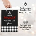 thumbnail image 5 of Plaid Christmas Gift Bags - 6 Pack - Medium Size 10" White & Black Buffalo Plaid Gift Bags With Handles & Name Tags - Assorted Xmas Gift Bags with 6 Holiday Sayings & Red Metallic Foil Details - 6 Pac, 5 of 7