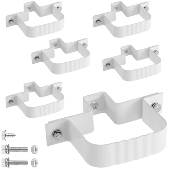 6-Pack Downspout Straps 2x3 & Wall Brackets, White Downspout Fasteners Set with Hardware for Secure Installation