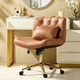 thumbnail image 2 of Modern Home Office Chair Adjustable  Armless Swivel Leather Desk Task Chair for Makeup Vanity Camel, 2 of 9