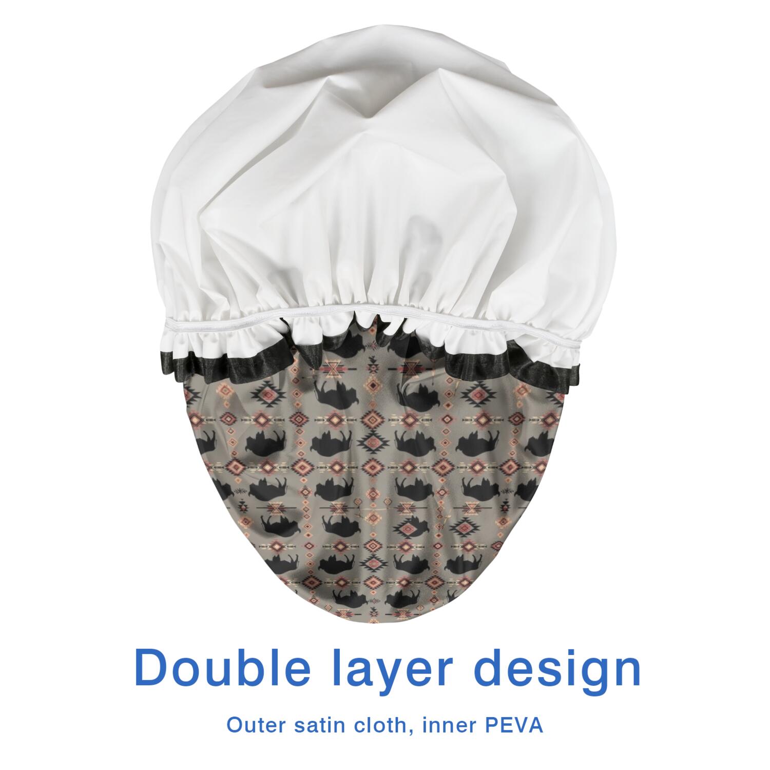 Shower Caps,Gray Buffalo Geometric Pattern Waterproof Shower Cap for Women 4 Pieces,Double Reusable Hair Cover for Shower PEVA Elastic Stretch Hem
