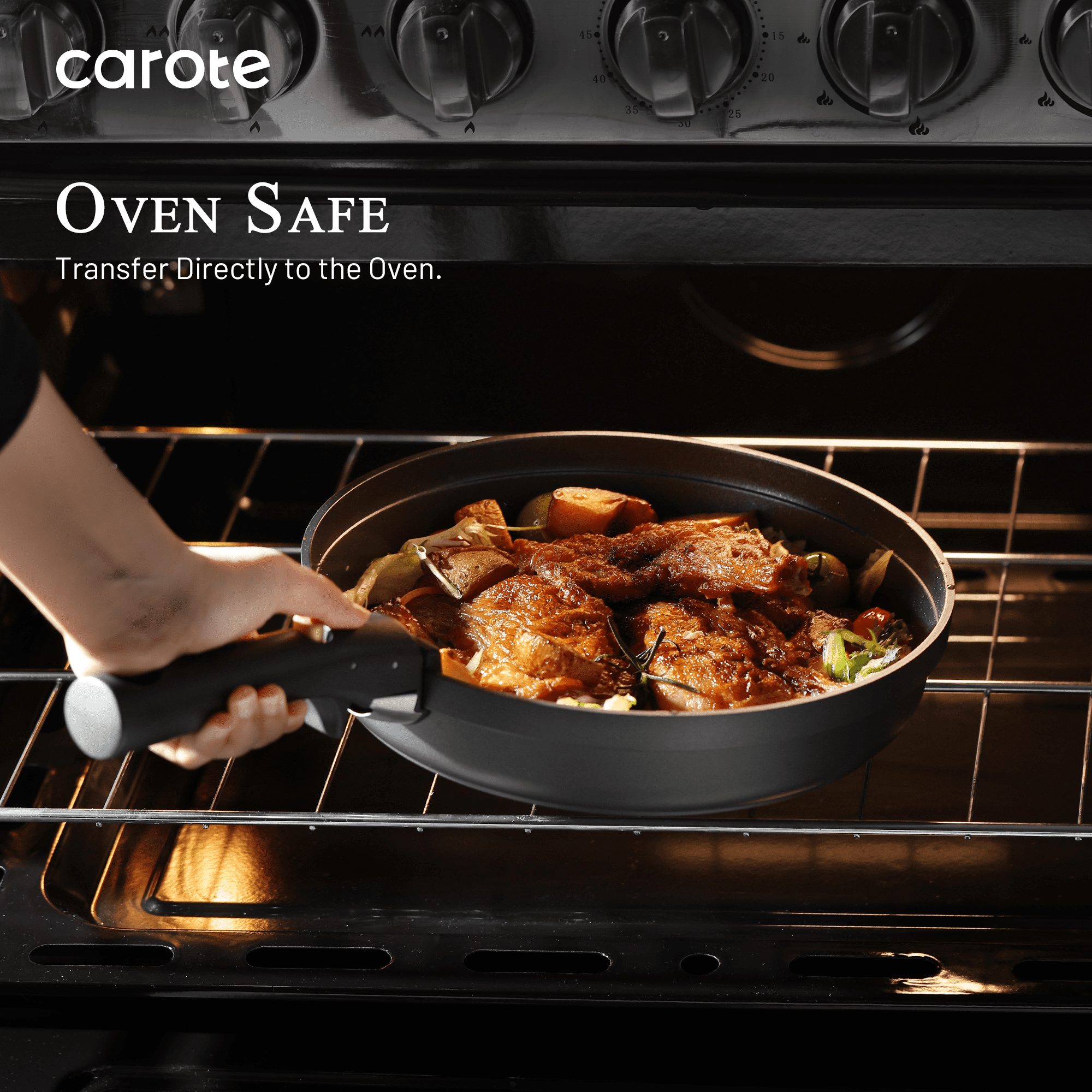 Carote 20 Pcs Nonstick Cookware Sets, Pots and Pans with Removable Handles, Oven Safe, Induction Ready, Classic Black