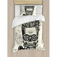 thumbnail image 3 of Indie Duvet Cover Set, Hipster Gentleman Skull with Mustache and Eyeglasses with Inscription Vintage, Decorative 3 Piece Bedding Set with 2 Pillow Shams, Queen Size, Black Cream, by Ambesonne, 3 of 3