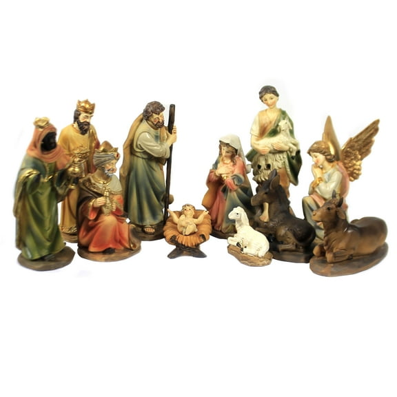 11 Piece, 6 Inch Tall, Resin Stone Hand-Painted Nativity Set