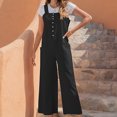 thumbnail image 5 of Women's Summer Sleeveless Bib Overalls Button Casual Loose Baggy Wide Leg Jumpsuits Romper with Pockets Womens Clothes, 5 of 7