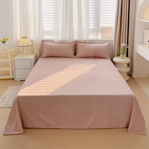 Deeceymbur Washed Cotton Solid Color Bedding Set 3 Piece Duvet Cover Fitted Sheet Pillowcases Soft Breathable