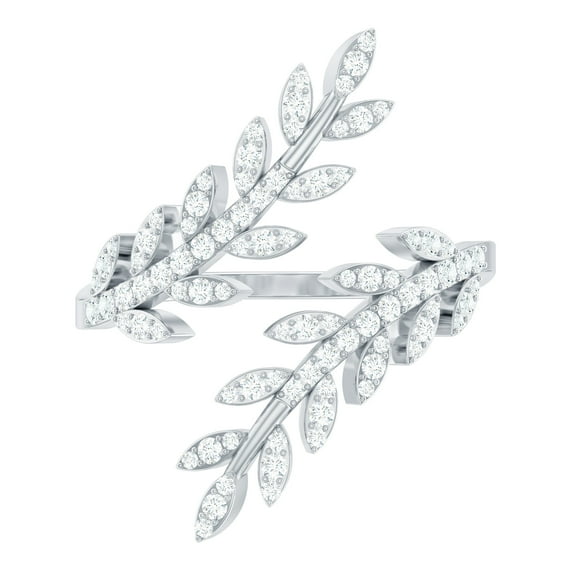 Rosec Jewels - Lab Created Diamond Leaf Wrap Ring (Ef-Vs Quality) - Pave Diamond Cocktail Ring, 925 Sterling Silver, US 4.00