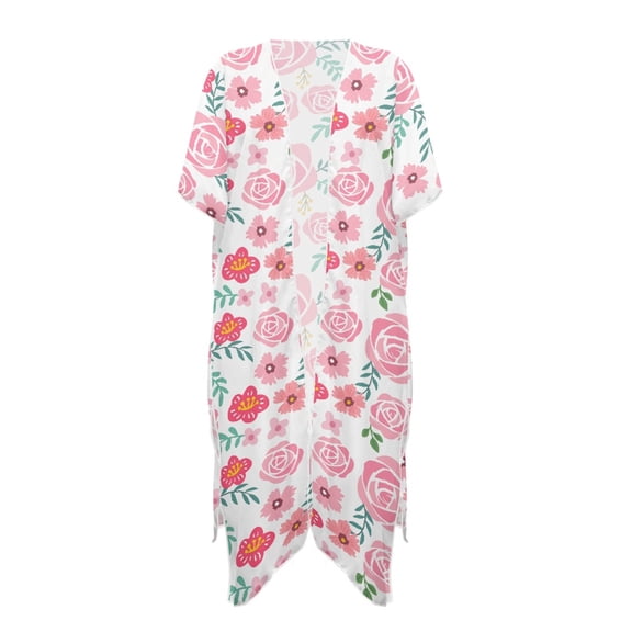 HELLHERO Rose Pattern Bathing Suit Cover Up Loose High Quality Fabrics Sexy Long Kimono Swimsuit Cover Up